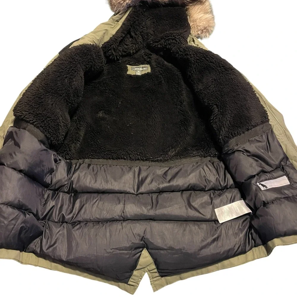 Eddie Bauer Kids Green Faux Fur Hood Down Insulated Parka‎ Jacket Size S 7/8